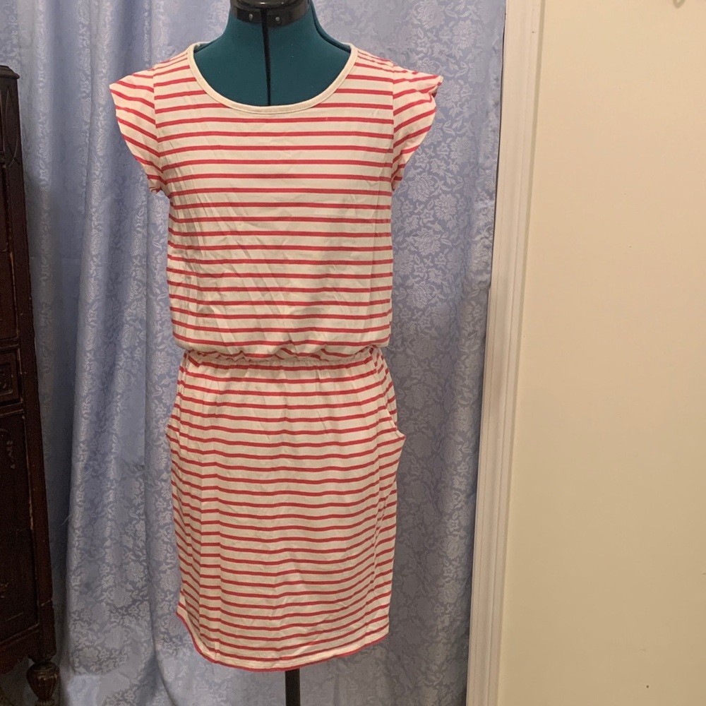 Boden Red and White Striped Mini Dress